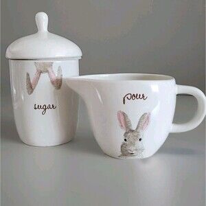 Rae Dunn Artisan Bunny Rabbit Cream & Sugar Spring Easter 2018 Collection